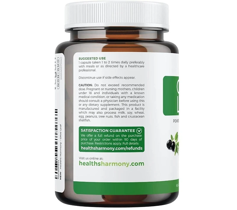 Healths Harmony Olive Leaf Extract Capsules, Cardiovascular and Immune Health, Health's Harmony, 60ct