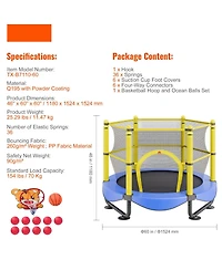 Sugift 5FT Kids Trampoline with Safety Net and Basketball Hoop