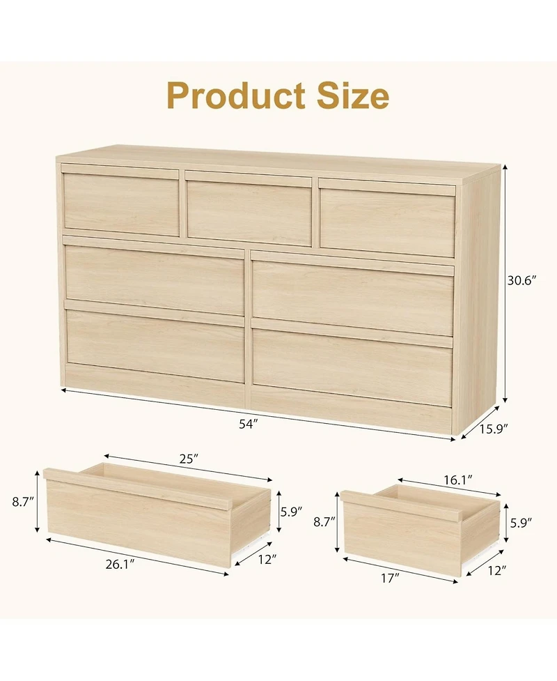 gaomon 7-Drawer Wooden Modern Double Dresser Organizer with Large Storage