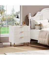 gaomon 3-Drawer Modern Fluted White Dresser, Stylish Nightstand with Deep Drawers, Wide Top, Organizer for Bedroom, Living Room, Kids Room