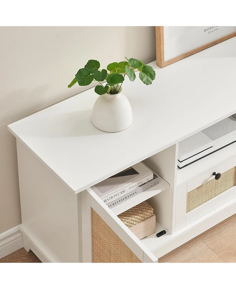 gaomon Rattan Tv Stand for 65/70 Inch Tv, Modern Media Console with 2 Drawers, 2 Cabinets and Adjustable Shelf