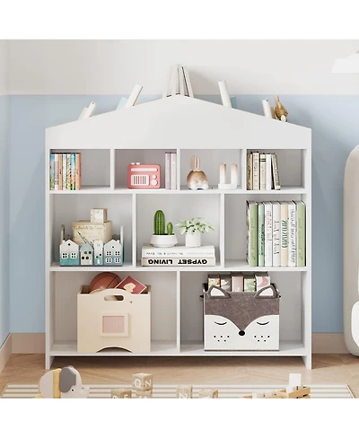 gaomon 9-Cubby Children's Bookshelf, Toy Organizer, White Wooden Bookcase, Nursery, Playroom, Kids Room