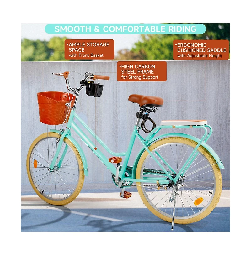 Artudatech 24-Inch Cruiser Bike with Low Step Frame, Comfort Passenger Seat & Footrests, Free Bottle Holder