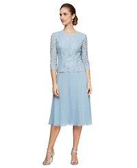 Alex Evenings Petite Boat Neck Midi Dress