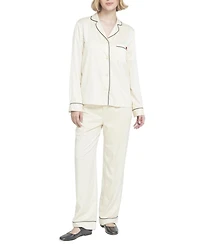 Elle Collection Women's Satin Pj Set Long Pajama