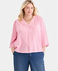 Style & Co Plus Printed 3/4-Sleeve Top, Macy's Exclusive