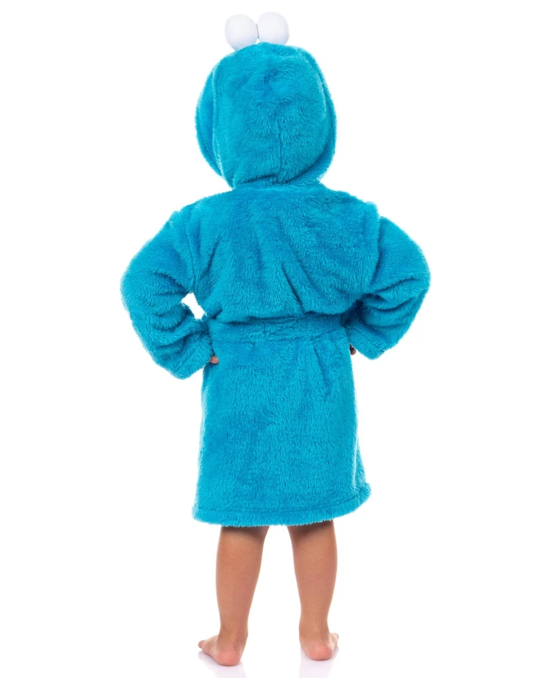Sesame Street Toddler Bathrobe Cookie Monster Hooded Robe With 3D Eyes