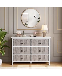 gaomon 6-Drawer Fluted Wave Pattern Dresser, Large Storage Drawers, Anti-Tip Safety, Wooden Chest for Bedroom, Hallway, Closet