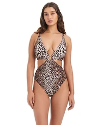 Bar Iii Feline Fine Plunge Ring Over-The-Shoulder Monokini, Macy's Exclusive