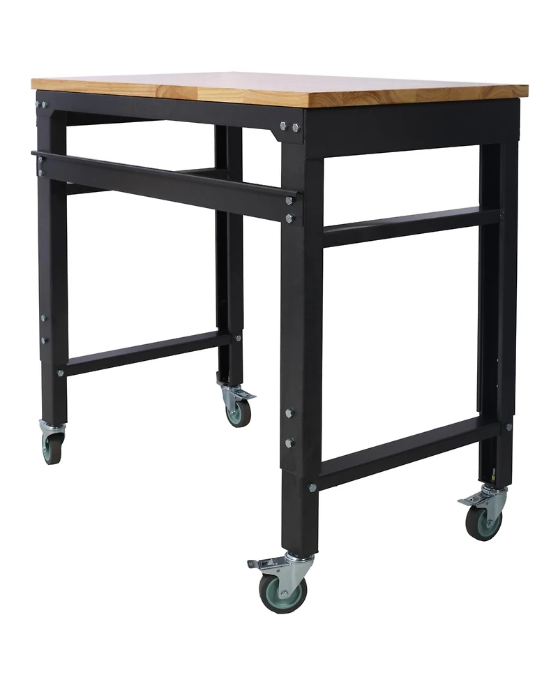 Streamdale Furniture Adjustable Rolling Workbench with Rubber Wood Top (35" Wide