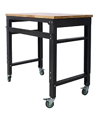 Streamdale Furniture Adjustable Rolling Workbench with Rubber Wood Top (35" Wide