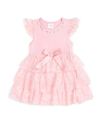 Sweet Wink Toddler Girls Flocked Heart Valentine's Day Tiered Short Sleeve Tutu Dress