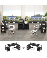 Aheaplus 72.8" L Shaped Desk with File Drawer, Reversible Computer Power Outlet, Led Strip, Monitor Stand & Storage Shelves