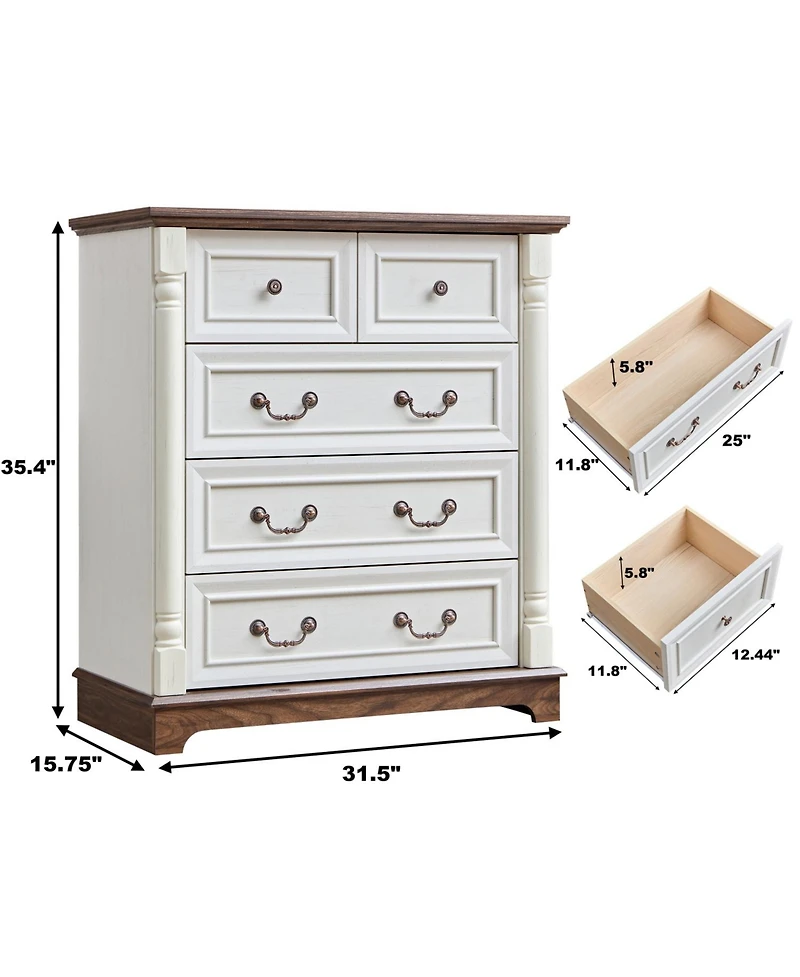 Streamdale Furniture Farmhouse 5-Drawer Chest with Wooden Base