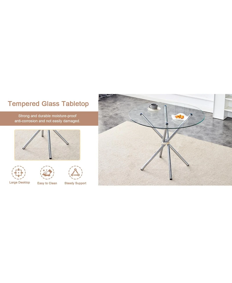Streamdale Furniture Unique Round Glass Dining Table with Silver Legs