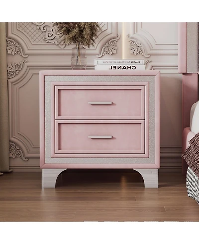 Streamdale Furniture Mid-Century Velvet Nightstand, Pink