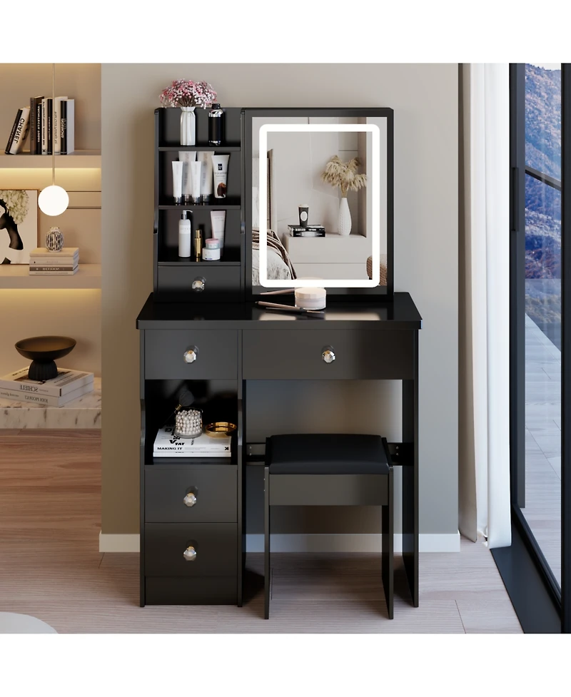 Streamdale Furniture Vanity Table with Led Mirror & Stool