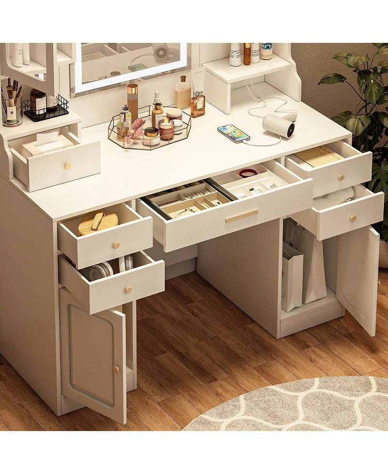 Streamdale Furniture Streamdale Vanity Table Set with Mirror, 6 Drawers & Shelves