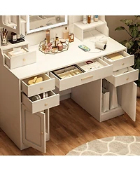 Streamdale Furniture Streamdale Vanity Table Set with Mirror, 6 Drawers & Shelves