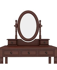 Streamdale Furniture Vanity Desk with Mirror, Cushioned Stool, 5 Drawers - Walnut