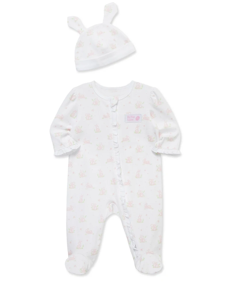 Little Me Baby Girls' My 1st Easter Round Neck Footie and Hat