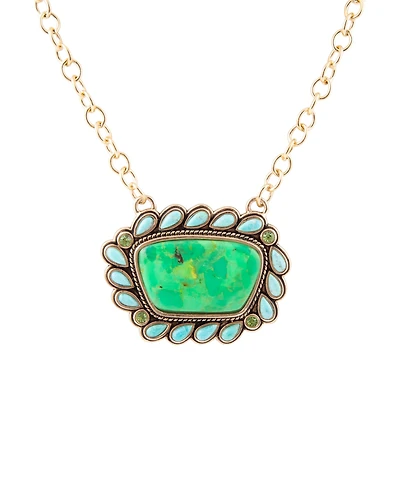 Barse Legacy Lime Green and Blue Turquoise Golden Pendant Necklace