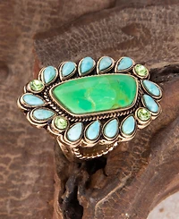 Barse Legacy Lime Green and Blue Turquoise Golden Statement Ring