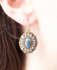 Barse Genuine Concho Denim Blue Lapis Golden Drop Earrings