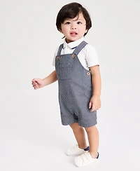 First Impressions Baby Boys Polo Shirt & Striped Shortall, 2 Piece Set, Exclusively at Macy's