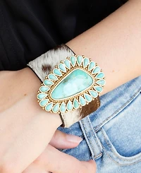 Barse Genuine Turquoise Golden Bronze Cow Hide Cuff Bracelet