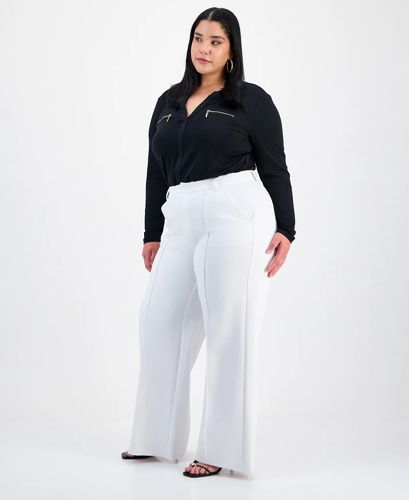 Bar Iii Trendy Plus Size High-Rise Wide-Leg Ponte-Knit Pants, Created for Macy's
