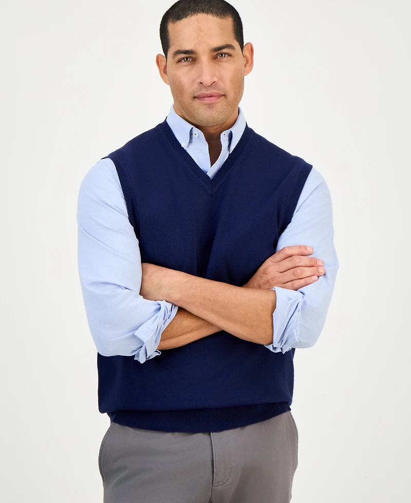 Club Room Men's Solid V-Neck Sweater Vest, Created for Macy's