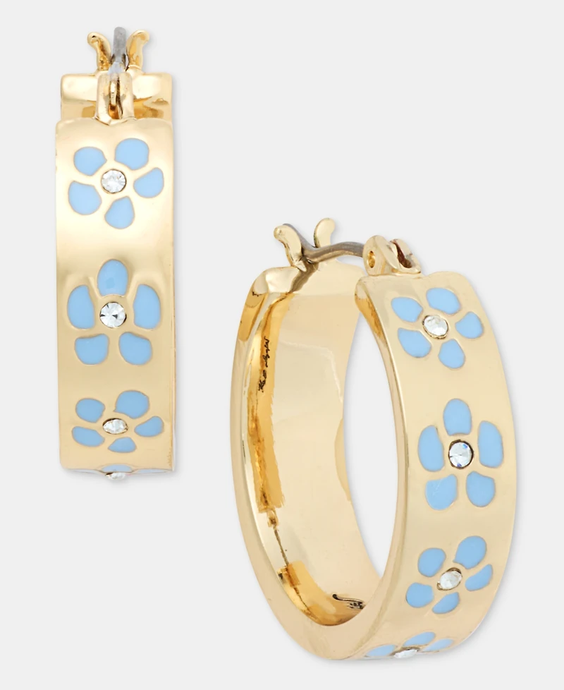 Karl Lagerfeld Paris Gold-Tone Enamel Flower Inlay Small Hoop Earrings, 0.68"