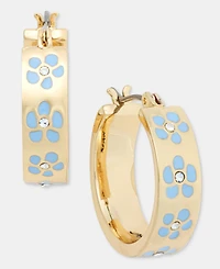 Karl Lagerfeld Paris Gold-Tone Enamel Flower Inlay Small Hoop Earrings, 0.68"