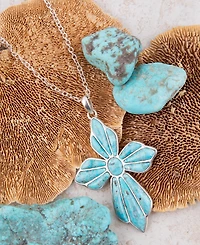 Barse Blue Turquoise Cross Pendant Sterling Silver Necklace