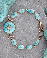 Barse Celestial Blue Turquoise Golden Link Bracelet