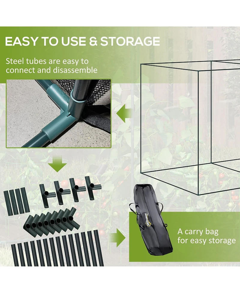Outsunny 6' x 3' Tall Crop Cage with Two Zippered Doors, Plant Protection Tent with Storage Bag and 6 Ground Stakes for Garden, Yard, Green