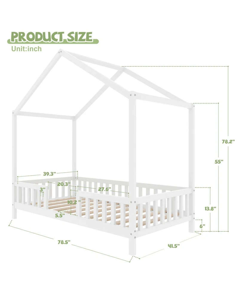 Streamdale Furniture Montessori Floor Bed with Canopy, Twin Frame for Kids