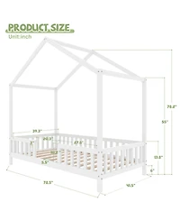 Streamdale Furniture Montessori Floor Bed with Canopy, Twin Frame for Kids