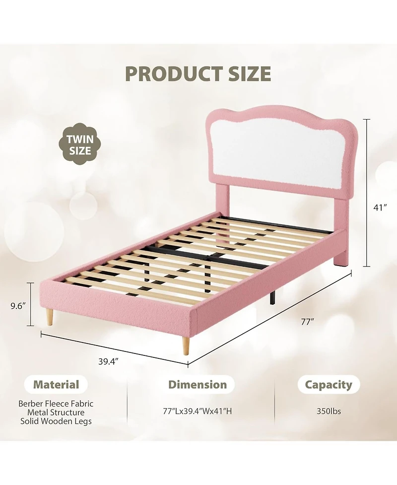 gaomon Full Velvet Kids Platform Bed with Soft Upholstered Headboard, Low Noise-Free Frame for Girls/Boys, Solid Wood Slats