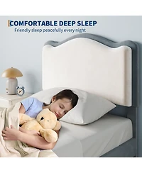 gaomon Upholstered Twin Bed Frame with Storage Drawer & Scallop Headboard, Princess Twin Size Platform Bed Frames