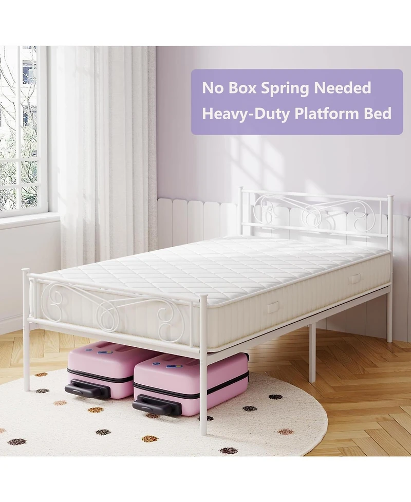gaomon Twin Size Bed Frame for Kids Metal Bed with Headboard & Footboard Heavy Duty Slats No Box Spring Purple