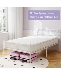 gaomon Twin Size Bed Frame for Kids Metal Bed with Headboard & Footboard Heavy Duty Slats No Box Spring Purple