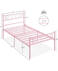 Gaomon Twin Pink Metal Bed Frame with Headboard Footboard for Girls Boys Sweet Heart Iron Art No Box Spring