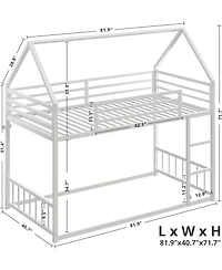 Likimio Bunk Bed Twin Xl Over Twin Xl, Metal Bunk Bed Frame with Ladder and Guardrail, House Shaped with Metal Slats for Dormitory and Bedroom
