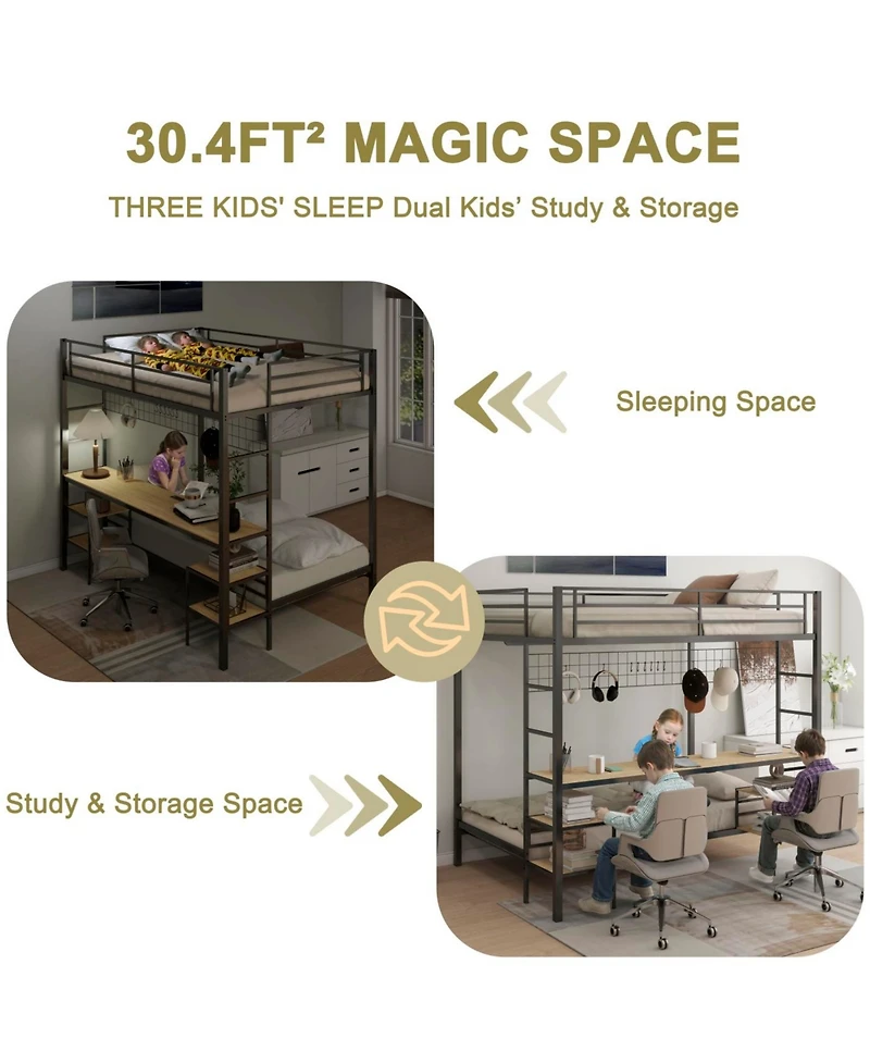 Streamdale Furniture Ethan Bunk Bed with Desk, Storage, Charging Station, Black/Oak