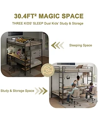 Streamdale Furniture Ethan Bunk Bed with Desk, Storage, Charging Station, Black/Oak