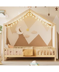 Streamdale Furniture Montessori Floor Bed with Canopy, Twin Frame for Kids