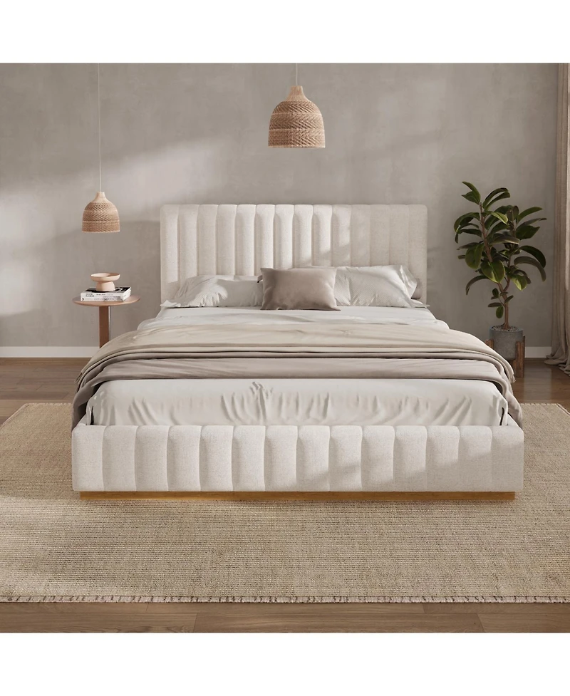 Streamdale Furniture Streamdale King Size Linen Upholstered Bed Frame with Solid Wood Base, Beige