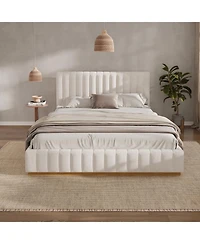 Streamdale Furniture Streamdale King Size Linen Upholstered Bed Frame with Solid Wood Base, Beige